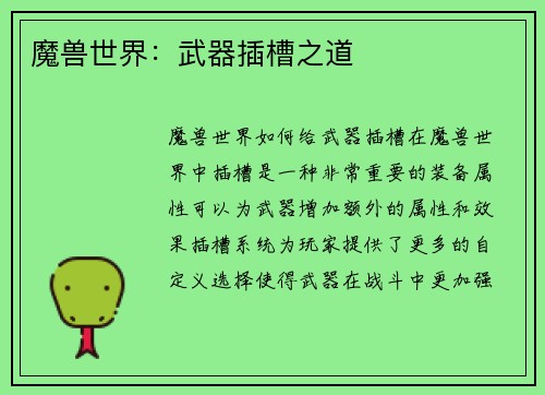 魔兽世界：武器插槽之道